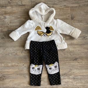 Girls 2pc set hoodie + pants | Kitty & bow (3-6mo)